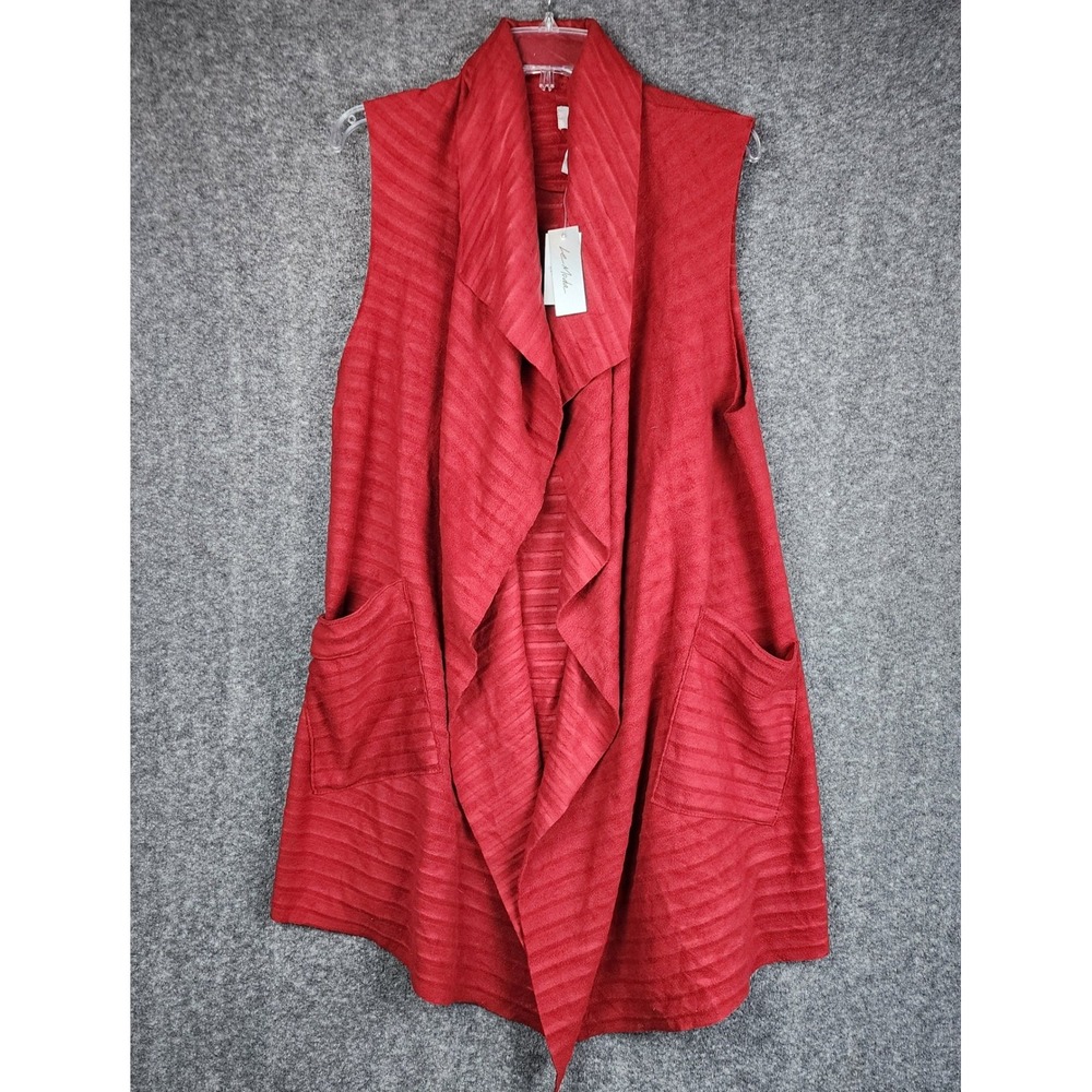 Le Moda Pleated Fleece Vest Women XL-XXL Red Drape Front Pockets LDS-758